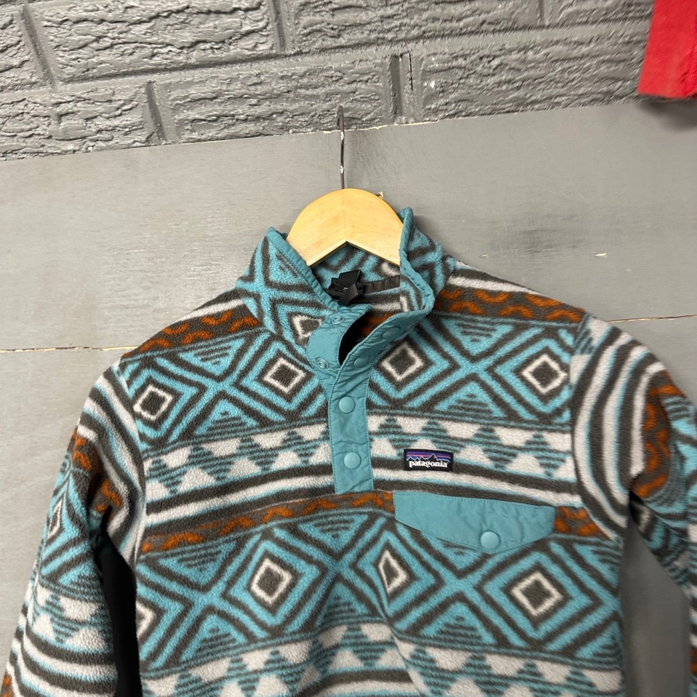 Patagonia Kids Synchilla Snap-T Fleece Pullover Geometric Southwestern Teal M 10